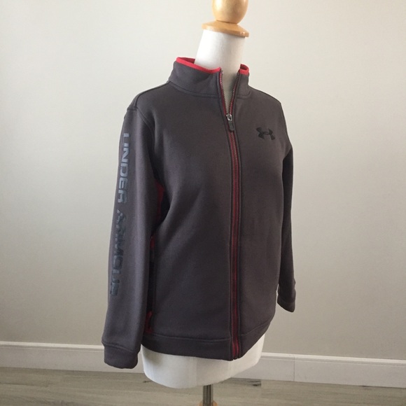 Under Armour Zip Sweater Jacket, Gray, Red, Sz L - Picture 1 of 5